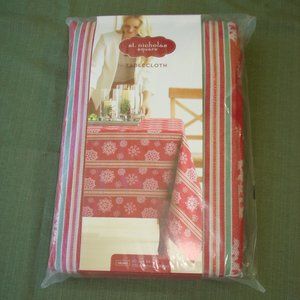 NEW 60" x 84" OBLONG Fabric TABLECLOTH Christmas Snowflakes St. Nicholas Square